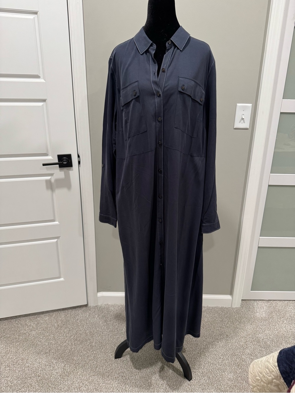 J. Jill Dark Charcoal Button-Front Maxi Shirt Dress